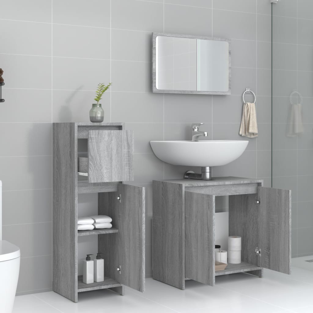 vidaXL Ensemble de meubles de salle de bain 3 pcs Gris Aggloméré Sonoma