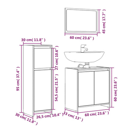 vidaXL Ensemble de meubles de salle de bain 3 pcs Gris Aggloméré Sonoma