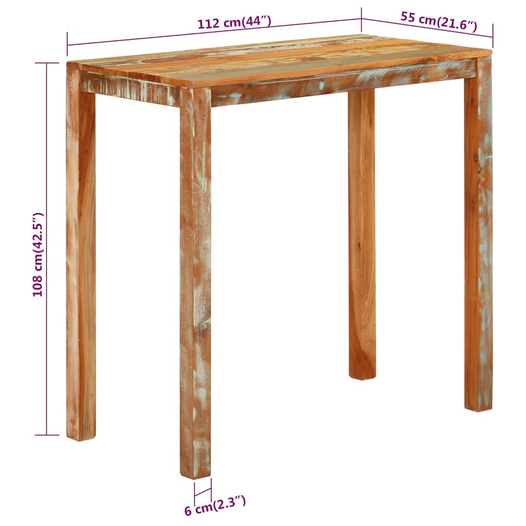 vidaXL Table de bar 112x55x108 cm bois de récupération massif