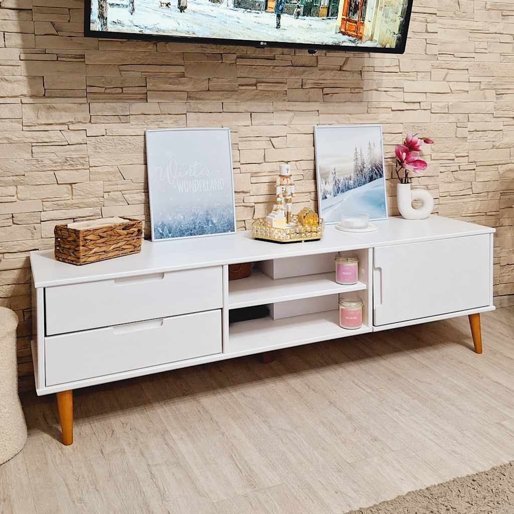 vidaXL Meuble TV MOLDE blanc 158x40x49 cm pin massif