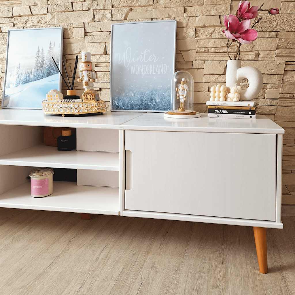 vidaXL Meuble TV MOLDE blanc 158x40x49 cm pin massif