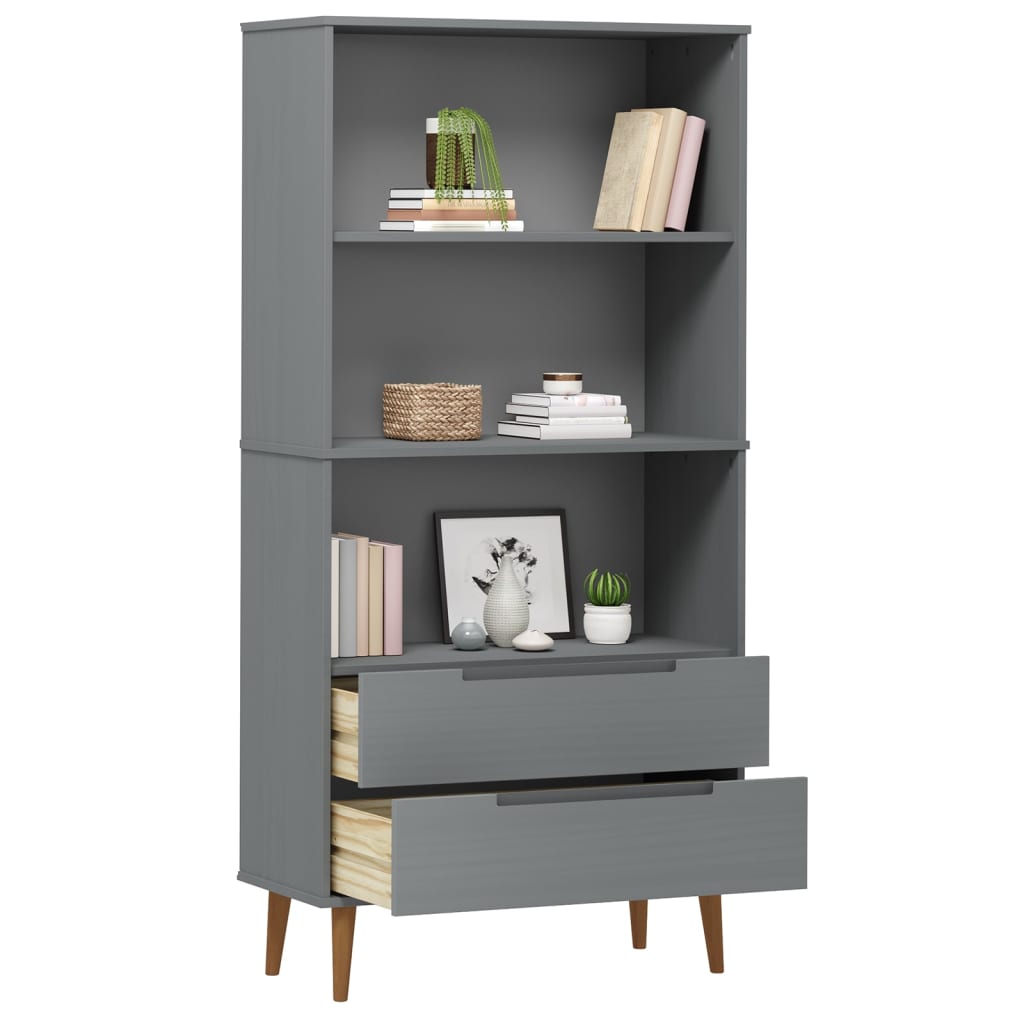 vidaXL Bücherregal MOLDE Grau 85x35x170,5 cm Massivholz Kiefer