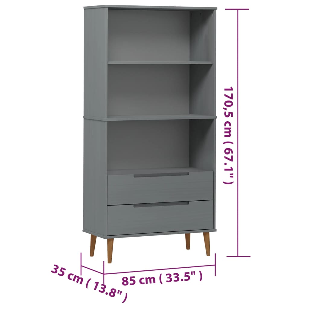 vidaXL Bücherregal MOLDE Grau 85x35x170,5 cm Massivholz Kiefer