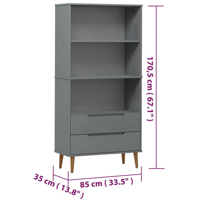 vidaXL Bücherregal MOLDE Grau 85x35x170,5 cm Massivholz Kiefer