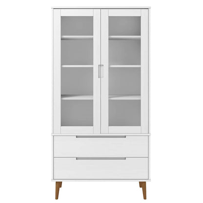 vidaXL Vitrinenschrank MOLDE Weiß 90x35x175 cm Massivholz Kiefer