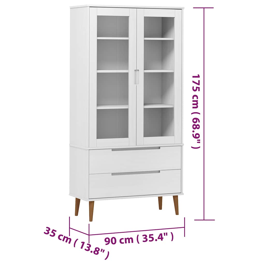 vidaXL Vitrinenschrank MOLDE Weiß 90x35x175 cm Massivholz Kiefer