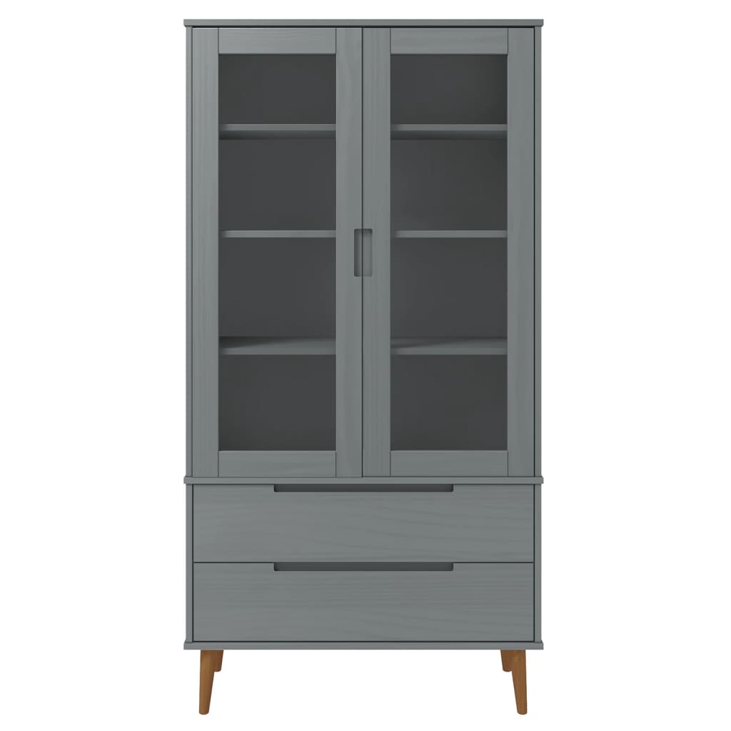 vidaXL Vitrinenschrank MOLDE Grau 90x35x175 cm Massivholz Kiefer