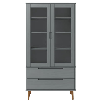 vidaXL Vitrinenschrank MOLDE Grau 90x35x175 cm Massivholz Kiefer