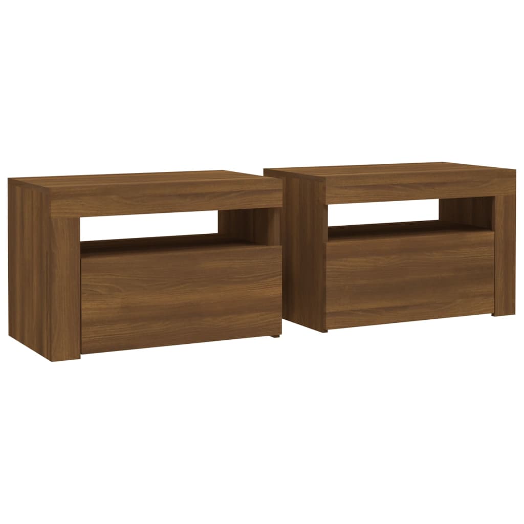 vidaXL Nachttische 2 Stk. mit LEDs Braun Eiche 60x35x40 cm