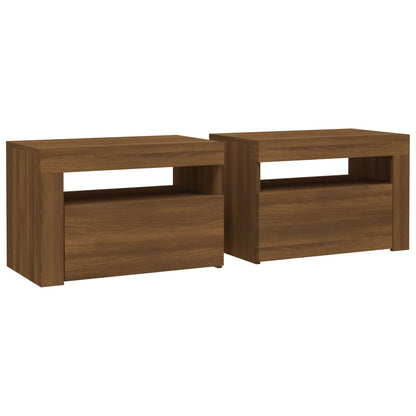 vidaXL Nachttische 2 Stk. mit LEDs Braun Eiche 60x35x40 cm
