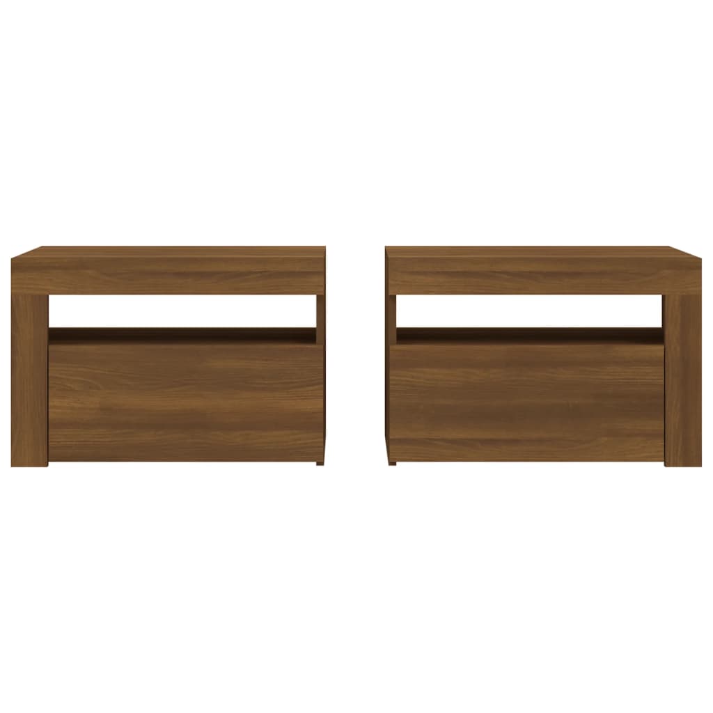 vidaXL Nachttische 2 Stk. mit LEDs Braun Eiche 60x35x40 cm