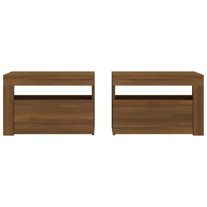 vidaXL Nachttische 2 Stk. mit LEDs Braun Eiche 60x35x40 cm