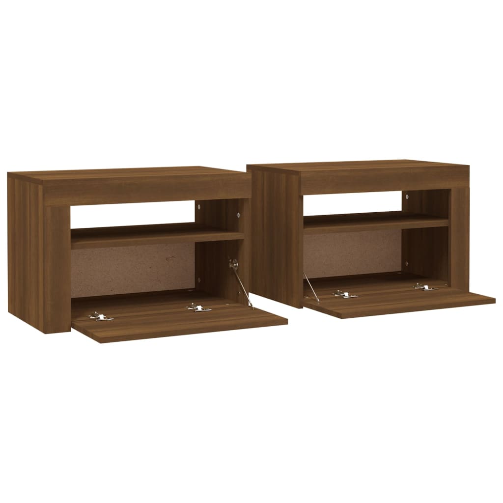 vidaXL Nachttische 2 Stk. mit LEDs Braun Eiche 60x35x40 cm