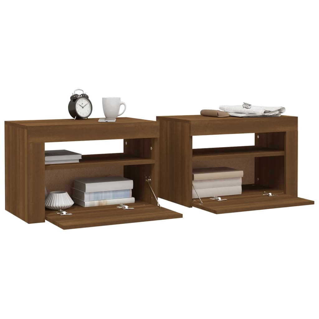 vidaXL Nachttische 2 Stk. mit LEDs Braun Eiche 60x35x40 cm
