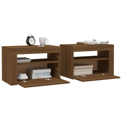 vidaXL Nachttische 2 Stk. mit LEDs Braun Eiche 60x35x40 cm