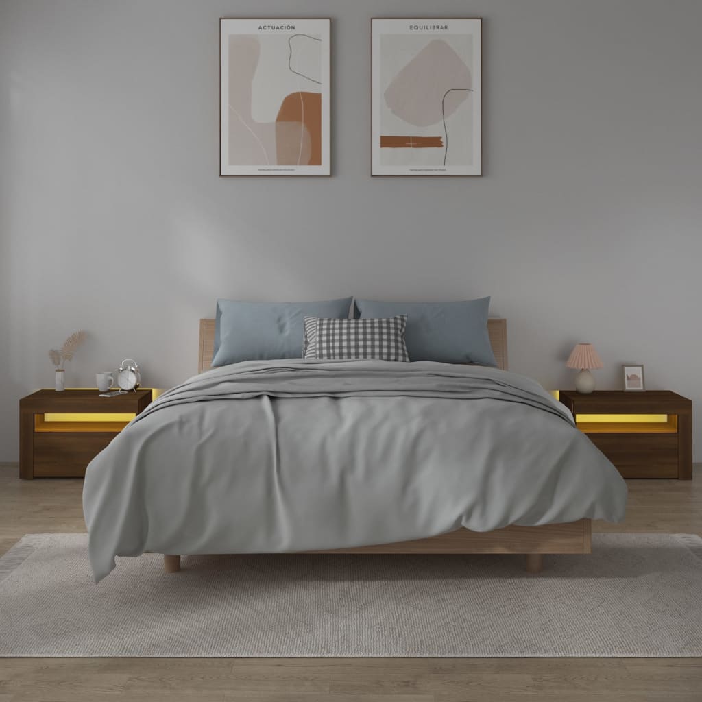 vidaXL Nachttische 2 Stk. mit LEDs Braun Eiche 60x35x40 cm