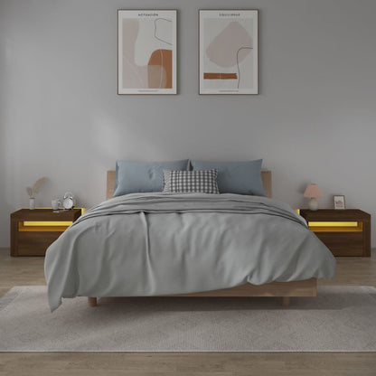 vidaXL Nachttische 2 Stk. mit LEDs Braun Eiche 60x35x40 cm