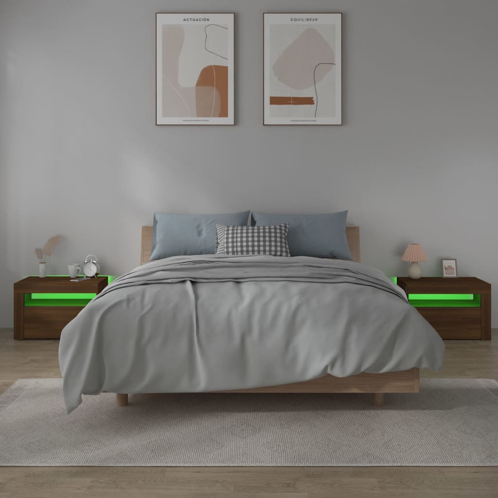 vidaXL Nachttische 2 Stk. mit LEDs Braun Eiche 60x35x40 cm