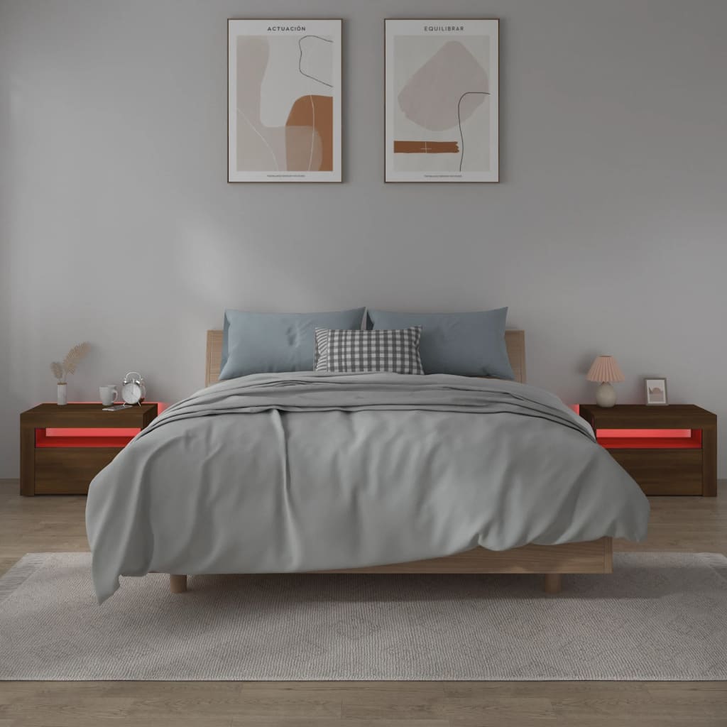 vidaXL Nachttische 2 Stk. mit LEDs Braun Eiche 60x35x40 cm