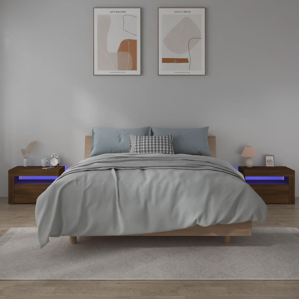 vidaXL Nachttische 2 Stk. mit LEDs Braun Eiche 60x35x40 cm