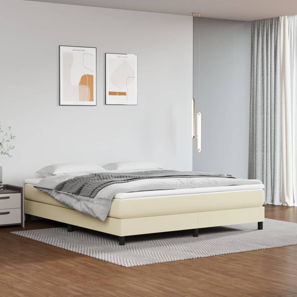 vidaXL Boxspringbett mit Matratze Creme 160x200 cm Kunstleder