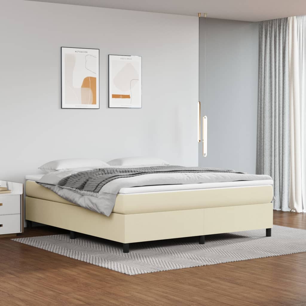 vidaXL Boxspringbett mit Matratze Creme 160x200 cm Kunstleder