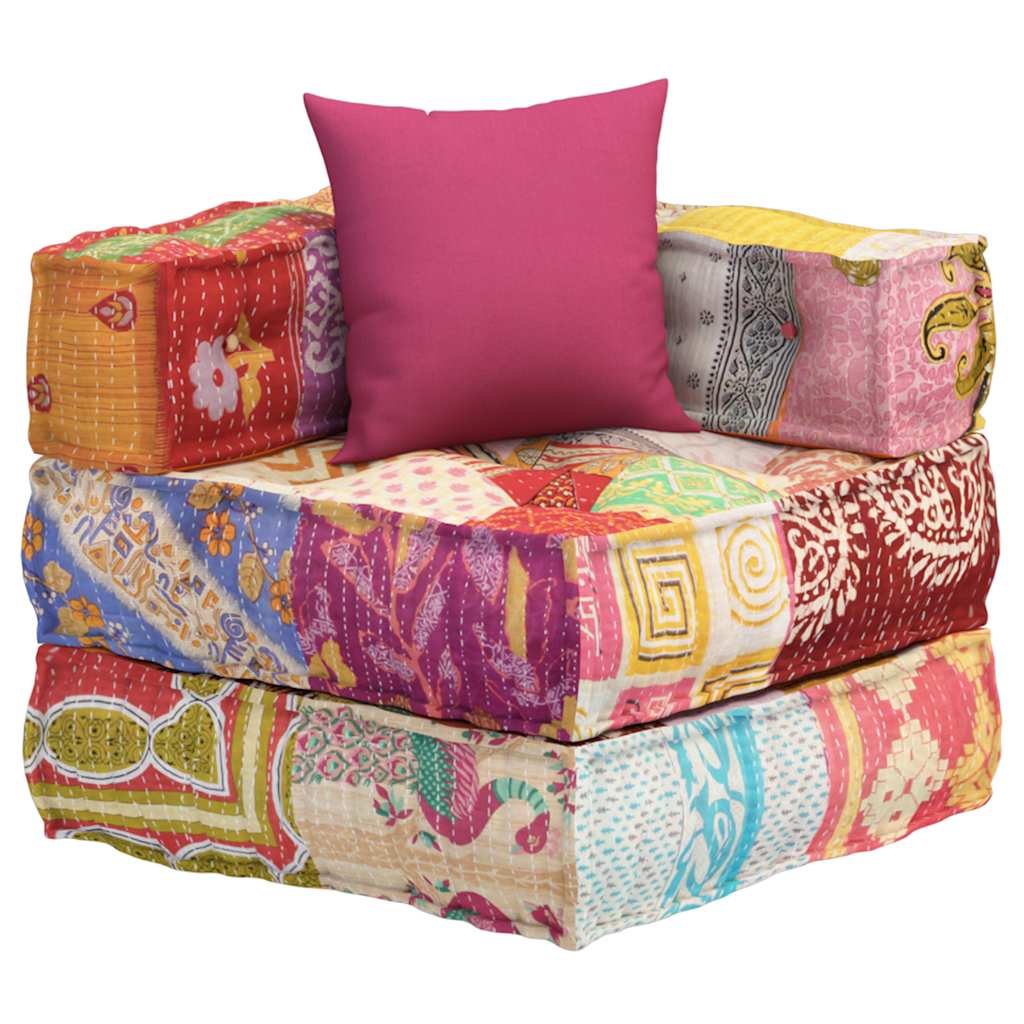 vidaXL Pouf modulaire en tissu patchwork avec coussin