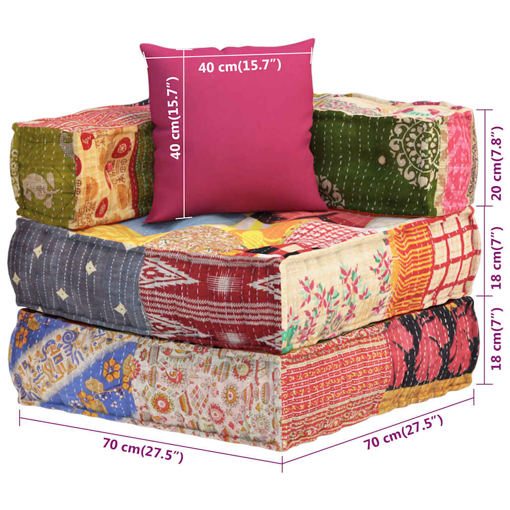 vidaXL Pouf modulaire en tissu patchwork avec coussin