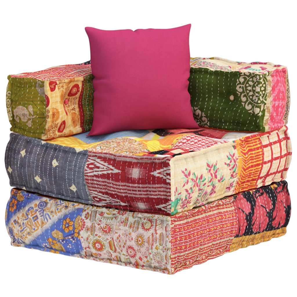 vidaXL Pouf modulaire en tissu patchwork avec coussin