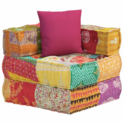 vidaXL Pouf modulaire en tissu patchwork avec coussin