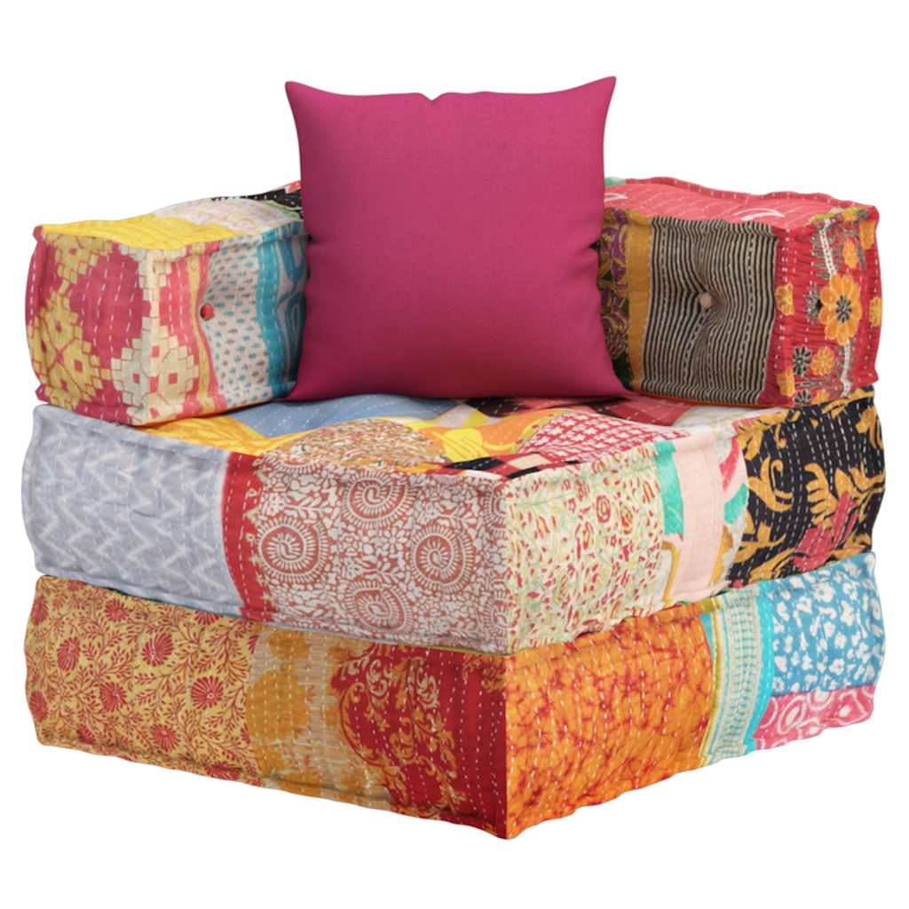 vidaXL Pouf modulaire en tissu patchwork avec coussin