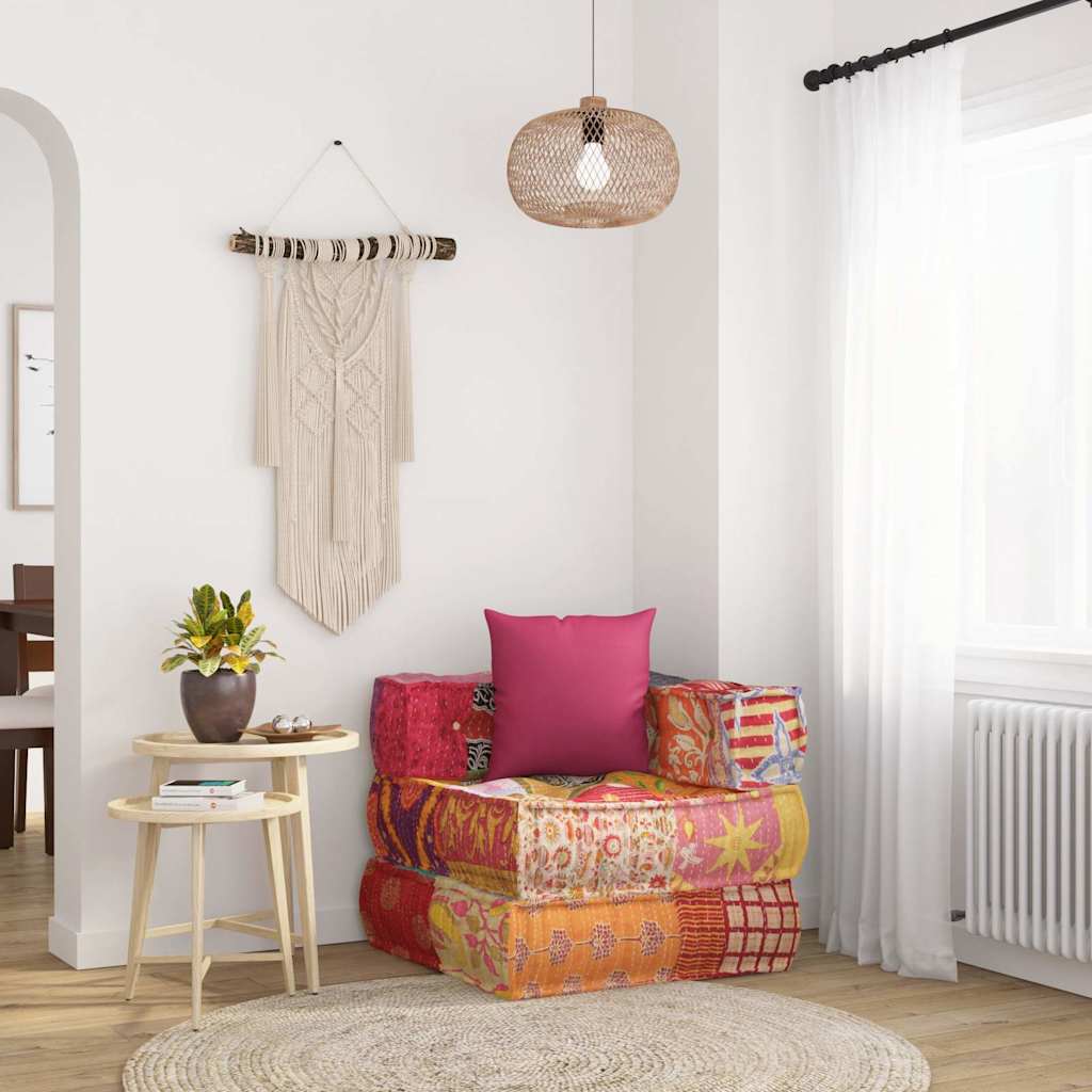 vidaXL Pouf modulaire en tissu patchwork avec coussin