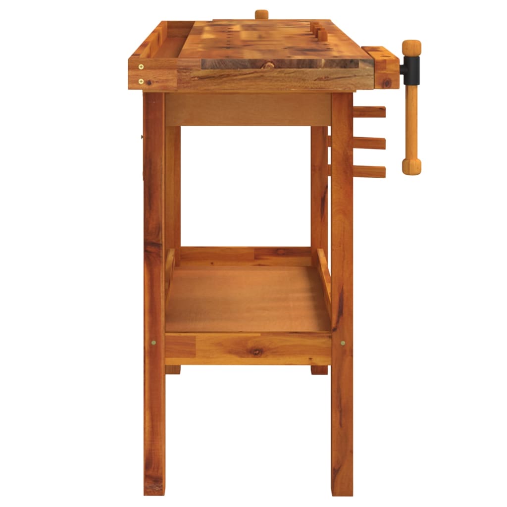 vidaXL Werkbank mit Schublade und Schraubstöcken 124 x 52 x 83 cm Massivholz Akazie