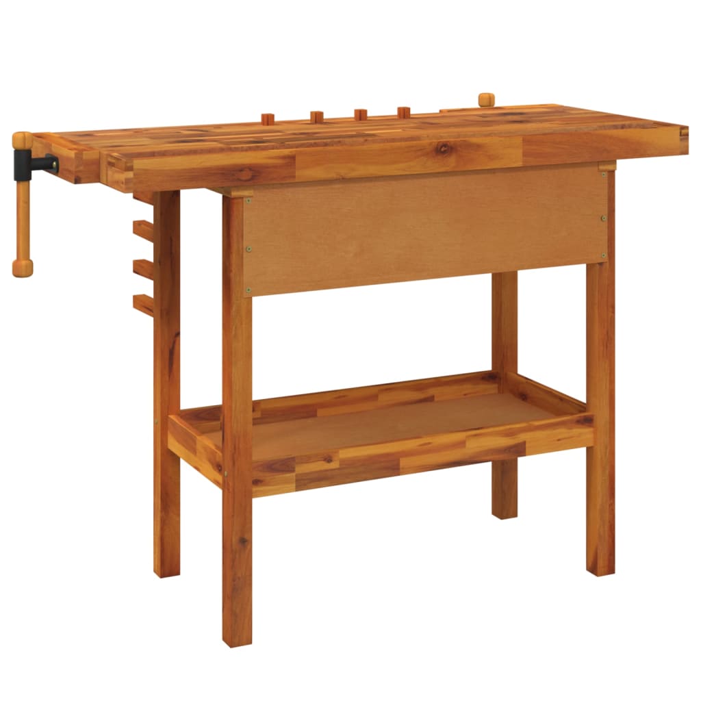 vidaXL Werkbank mit Schublade und Schraubstöcken 124 x 52 x 83 cm Massivholz Akazie