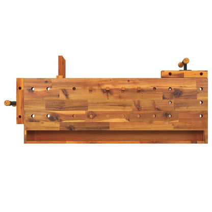 vidaXL Werkbank mit Schublade und Schraubstöcken 124 x 52 x 83 cm Massivholz Akazie