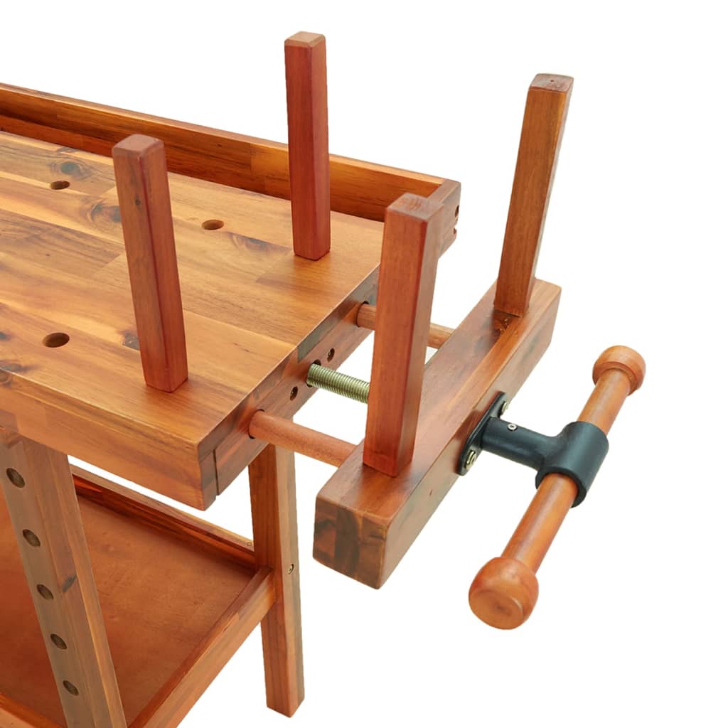 vidaXL Werkbank mit Schublade und Schraubstöcken 124 x 52 x 83 cm Massivholz Akazie