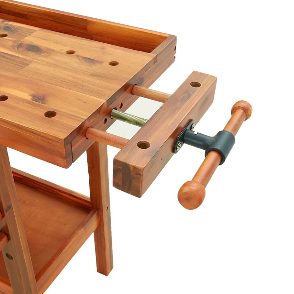 vidaXL Werkbank mit Schublade und Schraubstöcken 124 x 52 x 83 cm Massivholz Akazie