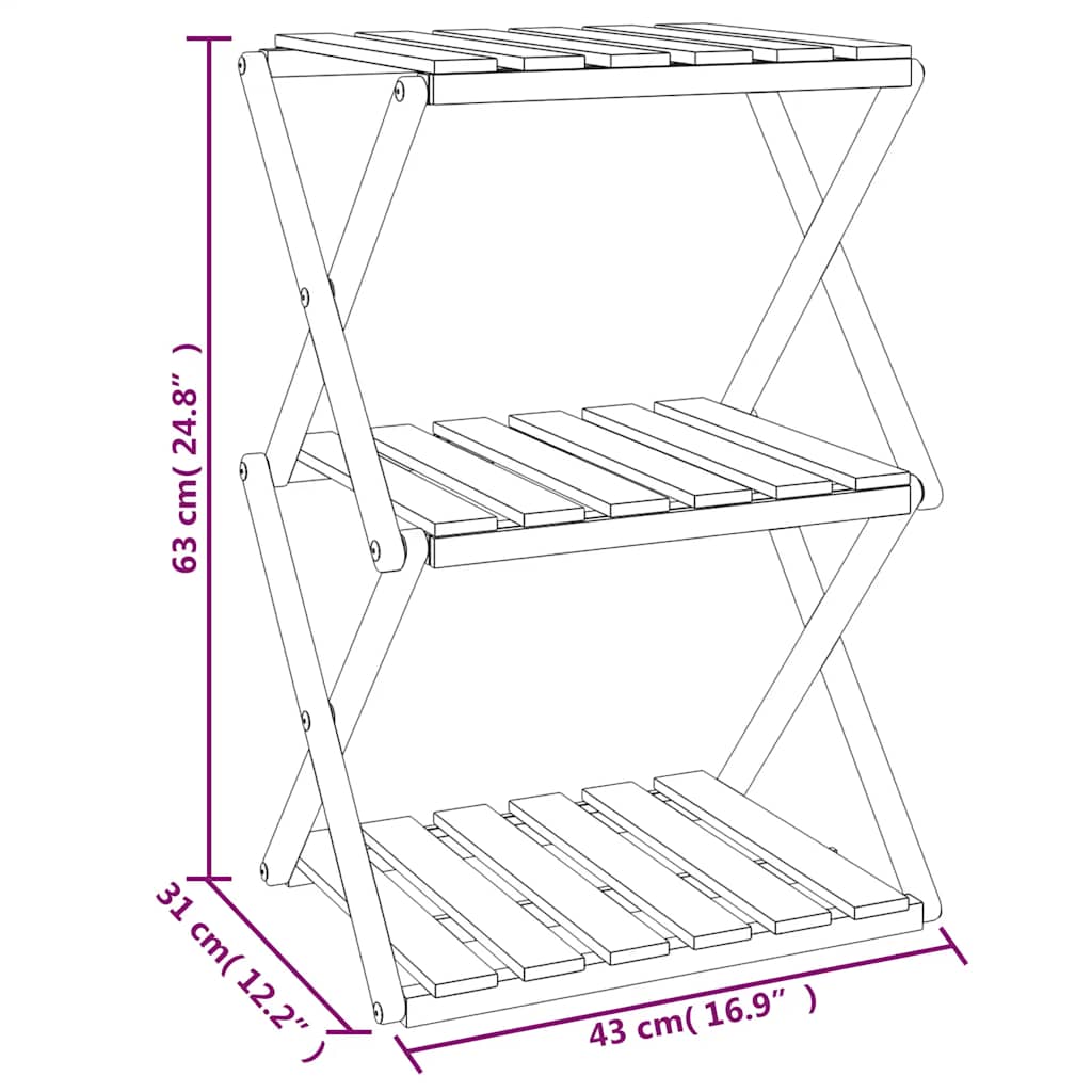 vidaXL Klappregal 3 Böden Braun 43x31x63 cm Massivholz Akazie