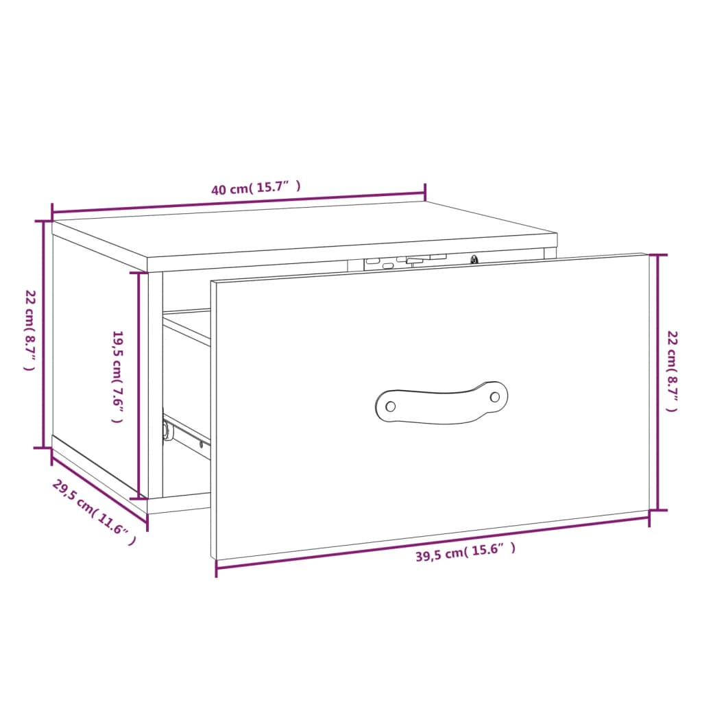 vidaXL Wand-Nachttisch Grau 40x29,5x22 cm