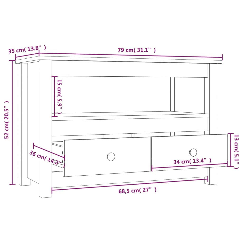 Meuble TV vidaXL marron miel 79x35x52 cm bois de pin massif