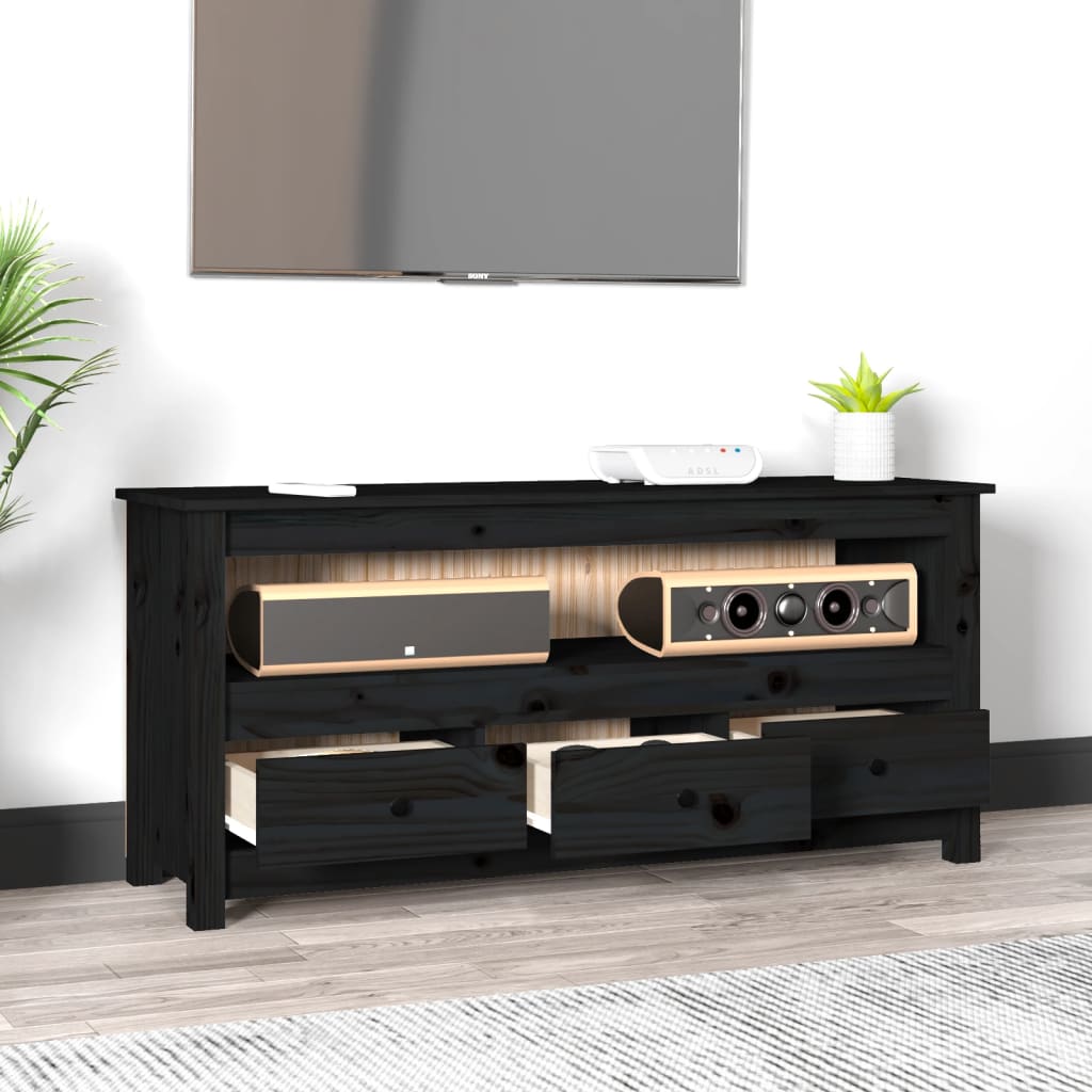 vidaXL Meuble TV Noir 114x35x52 cm Bois de pin massif