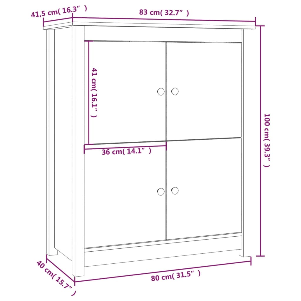 vidaXL Bahut blanc 83x41,5x100 cm Bois de pin massif