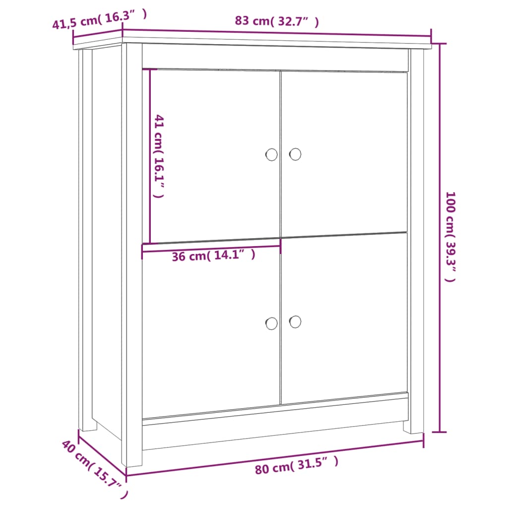 vidaXL Bahut noir 83x41,5x100 cm Bois de pin massif