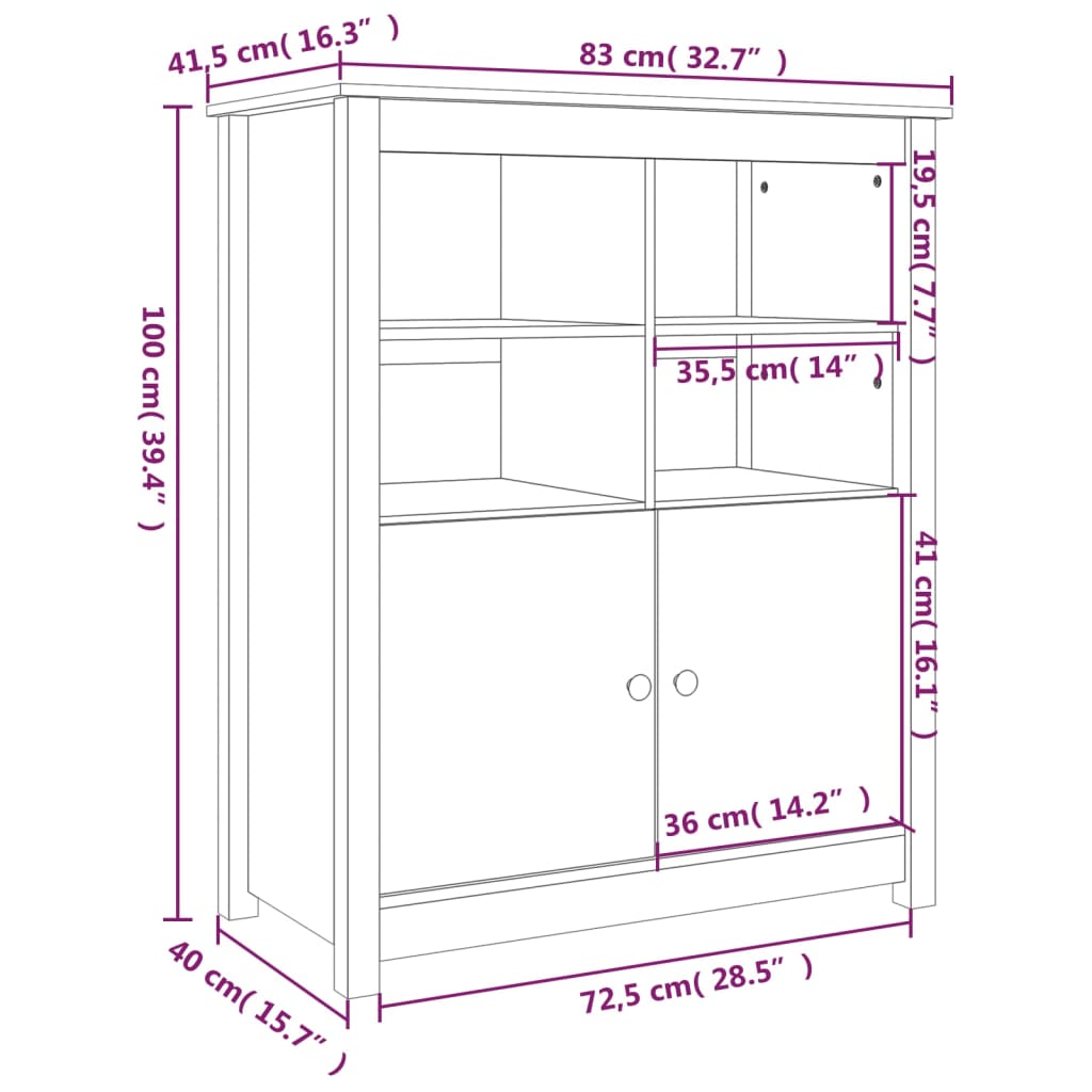 vidaXL Commode grise 83x41,5x100 cm en bois de pin massif