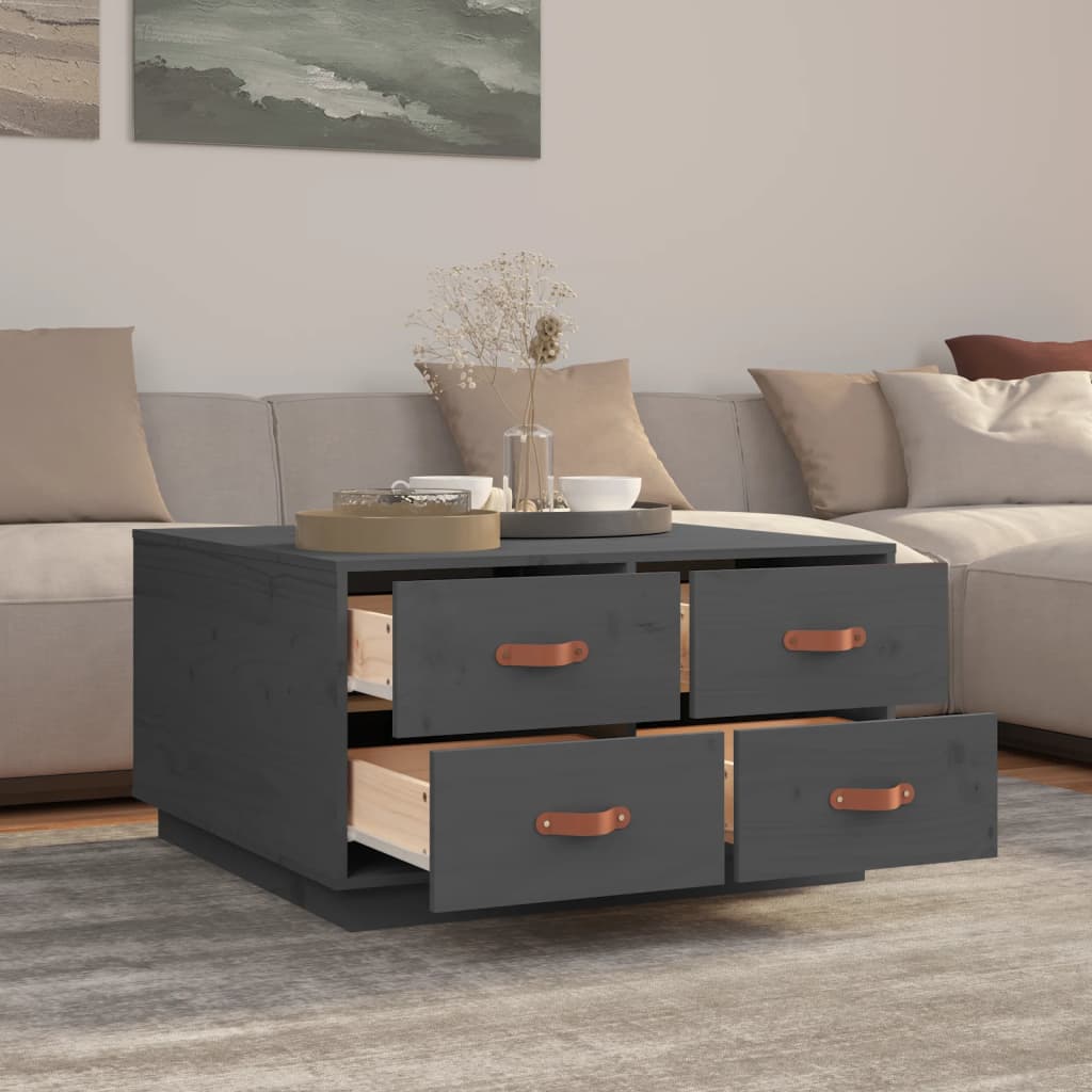 vidaXL Couchtisch Grau 80x80x45 cm Massivholz Kiefer
