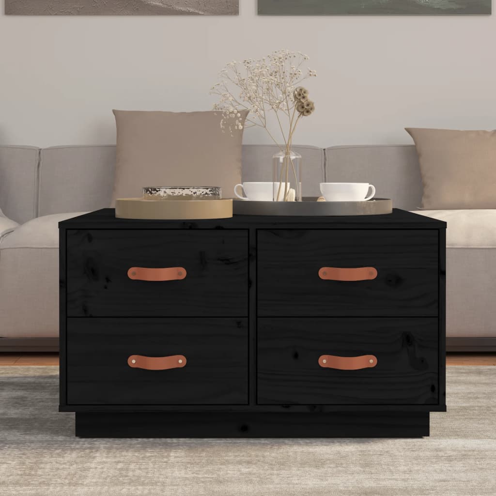 vidaXL Table basse noire 80x80x45 cm Pin massif