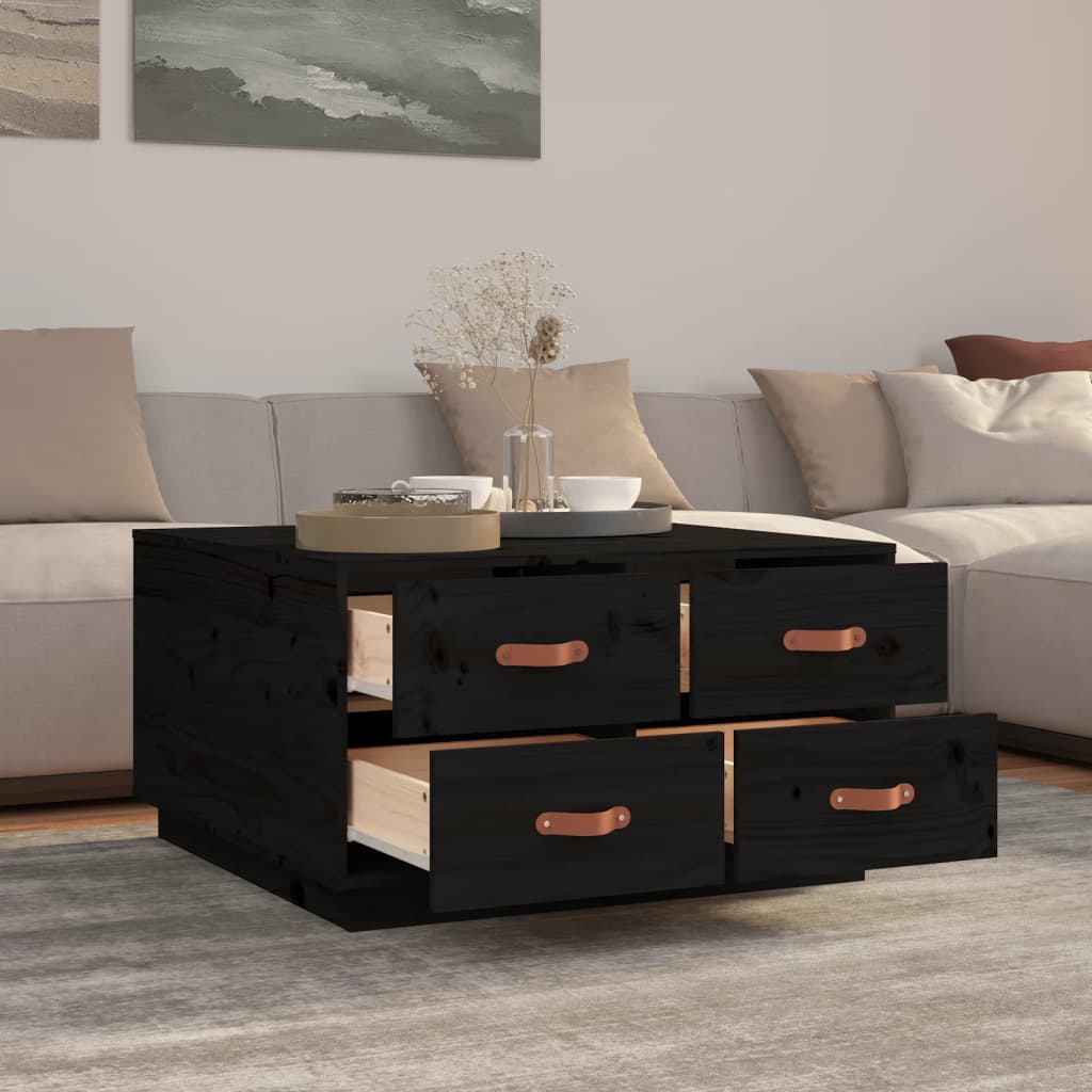vidaXL Table basse noire 80x80x45 cm Pin massif