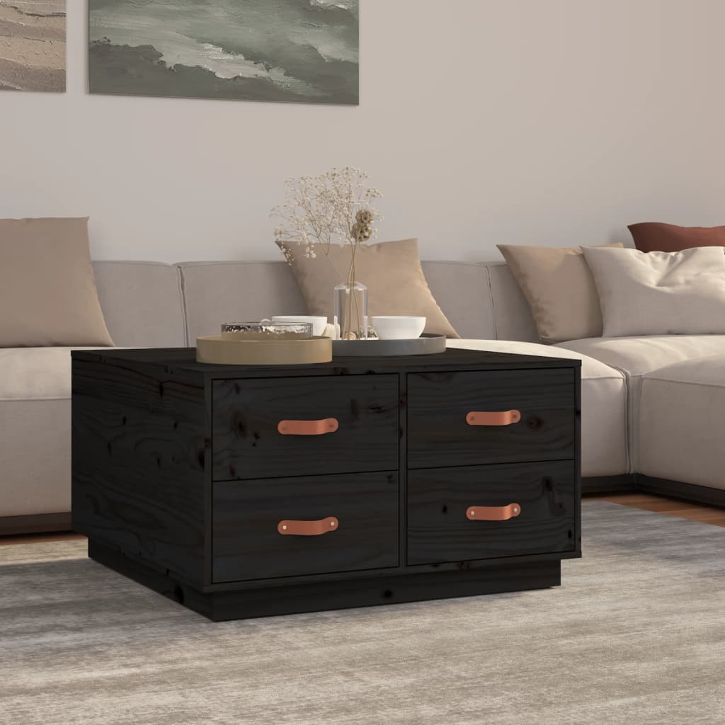 vidaXL Table basse noire 80x80x45 cm Pin massif
