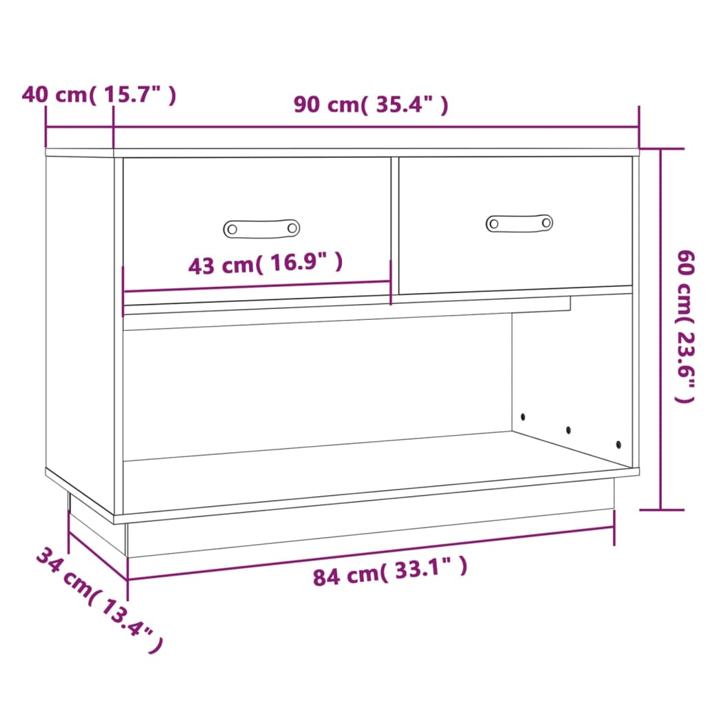 vidaXL Meuble TV Noir 90x40x60 cm Bois de pin massif