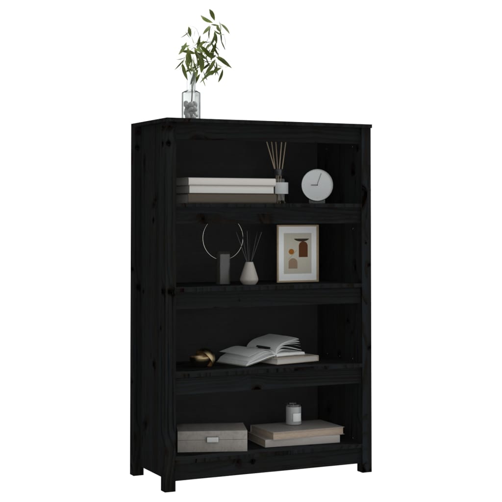 vidaXL Bücherregal Schwarz 80x35x126 cm Massivholz Kiefer